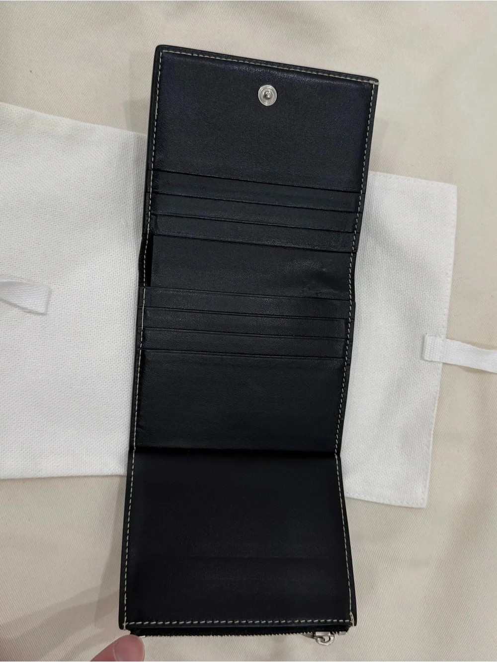 Jil Sander Black Leather Compact trifold Wallet with Logo Pouch